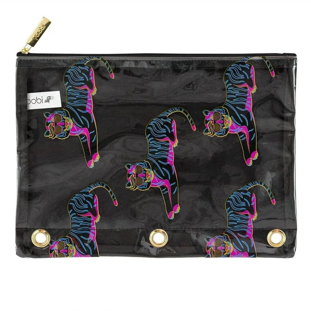Tiger-Themed Zippered Pencil Pouch With Neon Animal Print Design Black & Pink Co